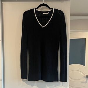 rag & bone Black V-Neck Sweater with White Trim